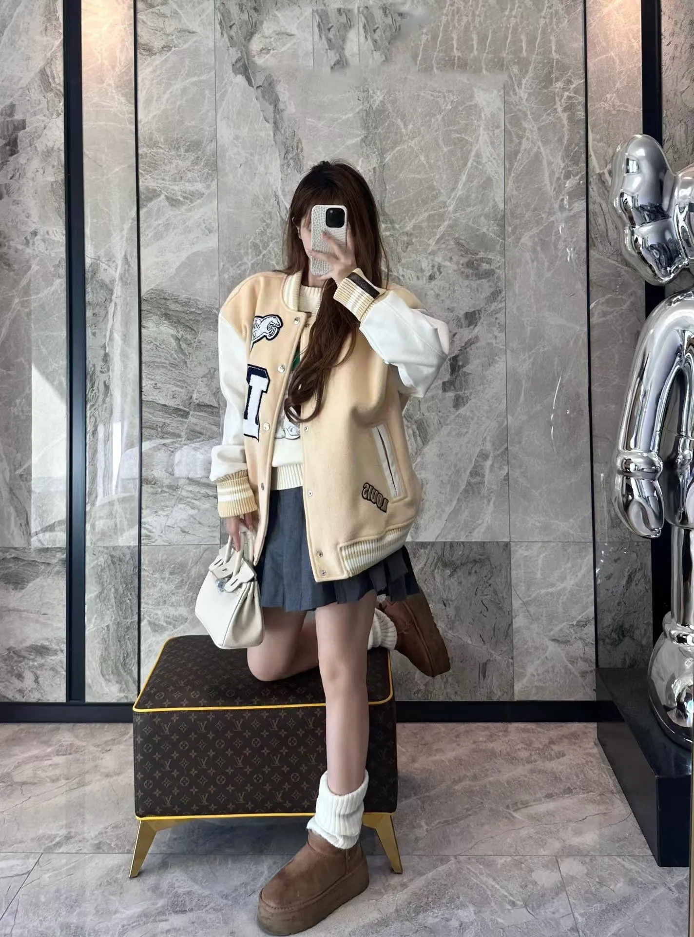 Louis Vuitton/Louis Vuitton 24Fw Pegasus towel embroidered baseball jacket